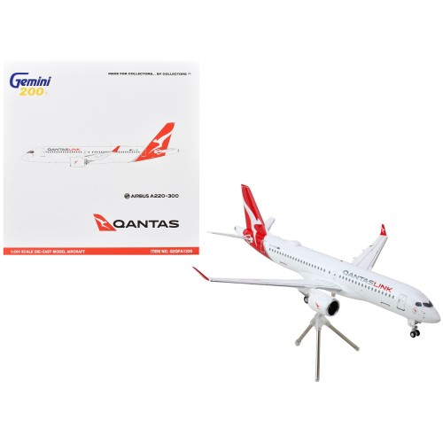 Airbus A220-300 Commercial Aircraft 'QantasLink - Qantas Airways' (VH-4XB) White with Red Tail 'Gemini 200' Series 1/200 Diecast Model Airplane by GeminiJets