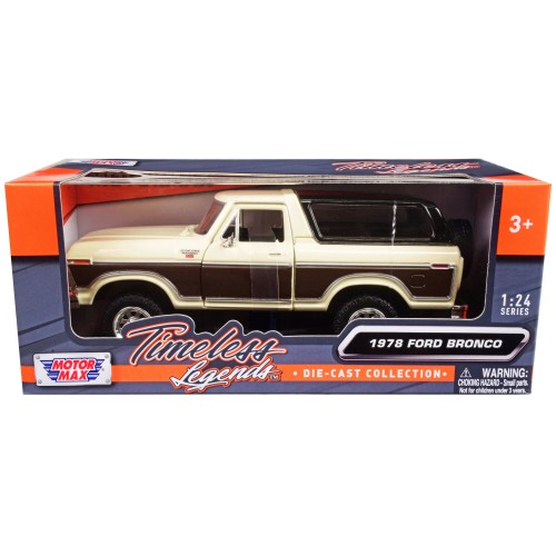1978 Ford Bronco Ranger XLT with Spare Tire Cream and Brown with Black Camper Shell 'Timeless Legends' Series 1/24 Diecast Model Car by Motormax