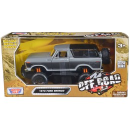 1978 Ford Bronco Custom Gray and Black 'Off Road' Series 1/24 Diecast Model Car by Motormax