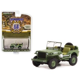 1942 Willys MB Jeep #20362162-S Green 'U.S. Army World War II - Rough Rider' 'Battalion 64' Release 2 1/64 Diecast Model Car by Greenlight