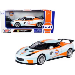 Lotus Evora GT4 #41 'Gulf Oil' Light Blue with White and Orange Stripes 1/24 Diecast Model Car by Motormax