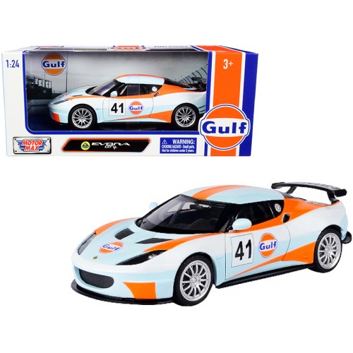 Lotus Evora GT4 #41 'Gulf Oil' Light Blue with White and Orange Stripes 1/24 Diecast Model Car by Motormax