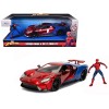 2017 Ford GT with Spider Man Diecast Figurine 'Marvel' Series 1/24 Diecast Model Car by Jada