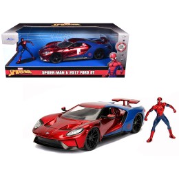 2017 Ford GT with Spider Man Diecast Figurine 'Marvel' Series 1/24 Diecast Model Car by Jada