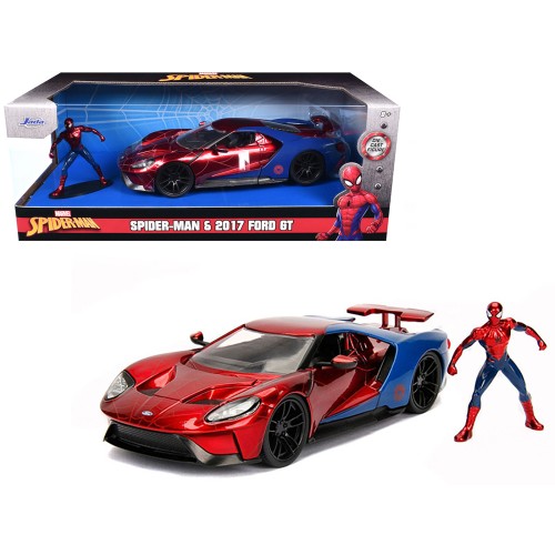 2017 Ford GT with Spider Man Diecast Figurine 'Marvel' Series 1/24 Diecast Model Car by Jada