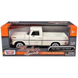 1969 Ford F-100 Pickup Truck Cream 'Timeless Legends' Series 1/24 Diecast Model Car by Motormax