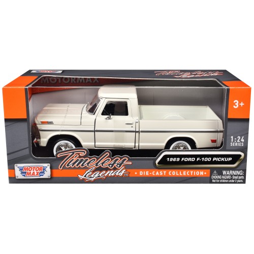1969 Ford F-100 Pickup Truck Cream 'Timeless Legends' Series 1/24 Diecast Model Car by Motormax