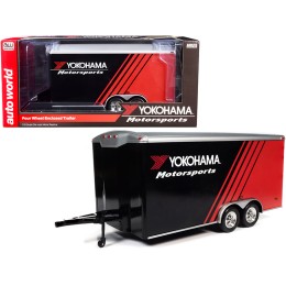 Four Wheel Enclosed Car Trailer 'Yokohama Motorsports' Black and Red for 1/18 Scale Model Cars by Auto World