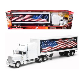 Freightliner Classic XL Truck White with Dry Van Trailer White with Patriotic Graphic 'Long Haul Truckers' Series 1/32 Diecast Model by New Ray