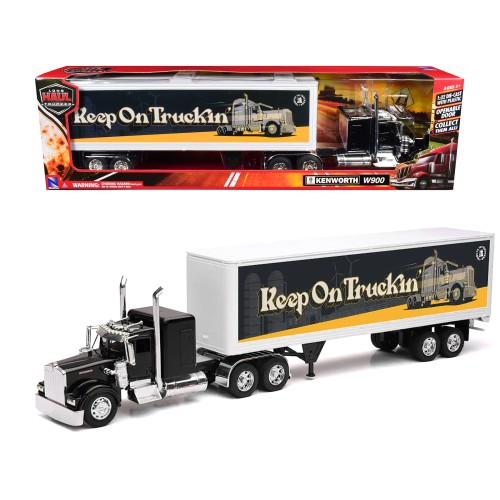 Kenworth W900 Truck Black with Dry Van Trailer 'Tribute To Truckers Keep on Truckin'' 'Long Haul Truckers' Series 1/32 Diecast Model by New Ray