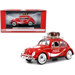 1966 Volkswagen Beetle Red 'Enjoy Coca-Cola' with Roof Rack and Accessories 1/24 Diecast Model Car by Motor City Classics