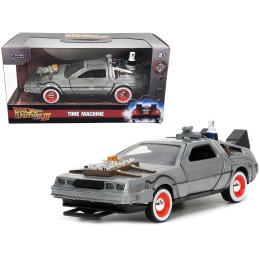 DeLorean DMC (Time Machine) Brushed Metal 'Back to the Future Part III' (1990) Movie 'Hollywood Rides' Series 1/32 Diecast Model Car by Jada
