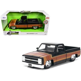 1985 Chevrolet C-10 Pickup Truck Black with Stripes and GM Rally Wheels 'Just Trucks' Series 1/24 Diecast Model Car by Jada