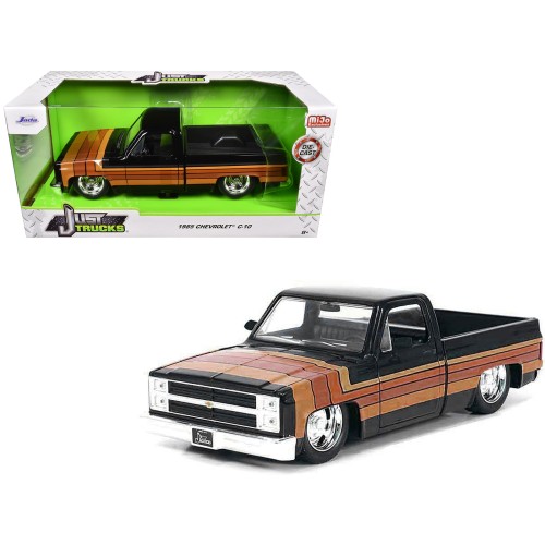 1985 Chevrolet C-10 Pickup Truck Black with Stripes and GM Rally Wheels 'Just Trucks' Series 1/24 Diecast Model Car by Jada