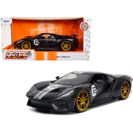 2017 Ford GT #2 Matt Black with Silver Stripes and Gold Wheels 'Bigtime Muscle' Series 1/24 Diecast Model Car by Jada