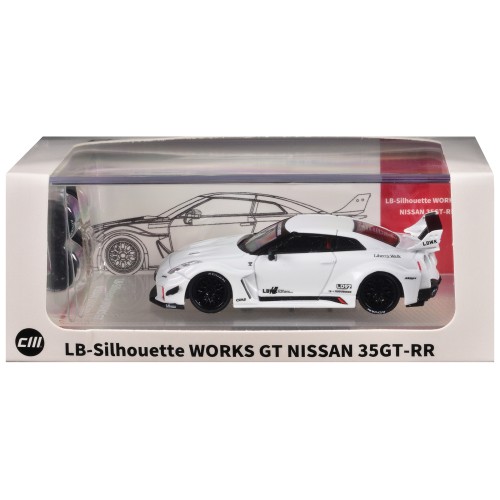 Nissan 35GT-RR 'LB-Silhouette Works GT' RHD (Right Hand Drive) White with Extra Wheels 1/64 Diecast Model Car by CM Model