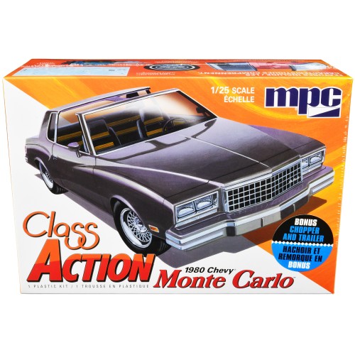 Skill 2 Model Kit 1980 Chevrolet Monte Carlo 'Class Action' with Motorcycle and Trailer (Skill 2) 1/25 Scale Model Car by MPC