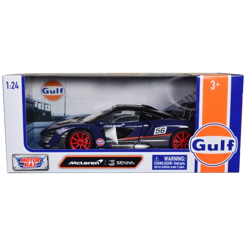 McLaren Senna #56 Dark Blue and Silver with Orange Stripes 'Gulf Oil' 'Gulf Die-Cast Collection' 1/24 Diecast Model Car by Motormax