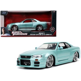 Brian's Nissan Skyline GT-R (BNR34) RHD (Right Hand Drive) Turquoise Metallic 'Fast & Furious' Movie 1/24 Diecast Model Car by Jada
