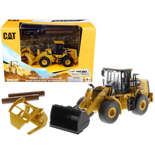 CAT Caterpillar 950M Wheel Loader with Bucket and Log Fork with Two Log Poles 'Play & Collect!' 1/64 Diecast Model by Diecast Masters
