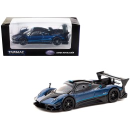 Pagani Zonda Revolucion Blue Metallic and Black with Light Blue Stripes 'Global64' Series 1/64 Diecast Model Car by Tarmac Works