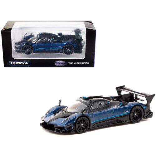 Pagani Zonda Revolucion Blue Metallic and Black with Light Blue Stripes 'Global64' Series 1/64 Diecast Model Car by Tarmac Works