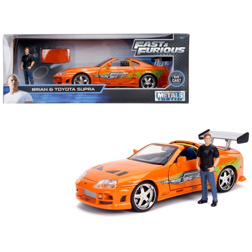 Toyota Supra Orange Metallic with Brian Diecast Figurine 'Fast & Furious' Movie 1/24 Diecast Model Car by Jada