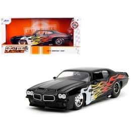 1971 Pontiac GTO Black with Flame Graphics 'Bigtime Muscle' Series 1/24 Diecast Model Car by Jada