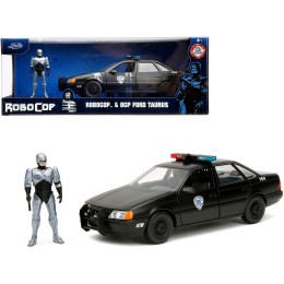 Ford Taurus OCP Matt Black 'Detroit Police' and Robocop Diecast Figure 35th Anniversary 'Robocop' (1987) Movie 'Hollywood Rides' Series 1/24 Diecast Model Car by Jada