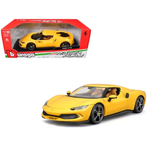 Ferrari 296 GTB Yellow 'Race + Play' Series 1/18 Diecast Model Car by Bburago