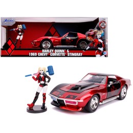 1969 Chevrolet Corvette Stingray with Harley Quinn Diecast Figurine 'DC Comics' Series 1/24 Diecast Model Car by Jada