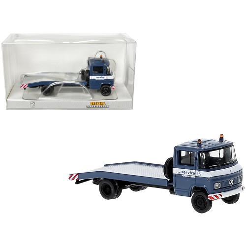 1968 Mercedes-Benz L 608 D Flatbed Truck Blue with White Stripes 'Mercedes-Benz Service' 1/87 (HO) Scale Model Car by Brekina