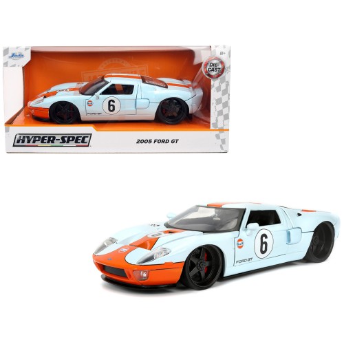 2005 Ford GT #6 'Gulf Oil' Light Blue with Orange Stripes 'Hyper-Spec' Series 1/24 Diecast Model Car by Jada