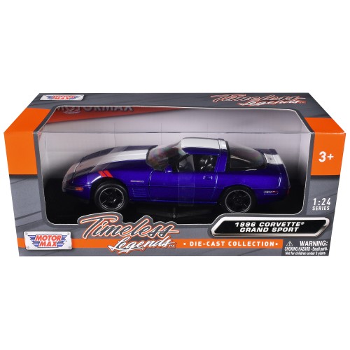 1996 Chevrolet Corvette Grand Sport Blue Metallic with White Stripes 'Timeless Legends' Series 1/24 Diecast Model Car by Motormax