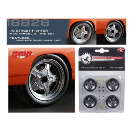 Street Fighter Mag Wheel and Tire Set of 4 pieces from '1970 Plymouth RoadRunner 'The Hammer' 'Fast & Furious' Movie 1/18 by GMP