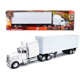 Peterbilt 379 Truck with Dry Goods Trailer White 'Long Haul Trucker' Series 1/32 Diecast Model by New Ray
