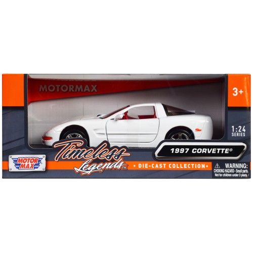 1997 Chevrolet Corvette C5 Coupe White with Red Interior 'Timeless Legends' Series 1/24 Diecast Model Car by Motormax