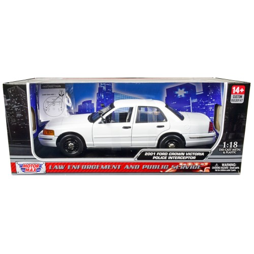2001 Ford Crown Victoria Police Car Unmarked White 'Custom Builder's Kit' Series 1/18 Diecast Model Car by Motormax