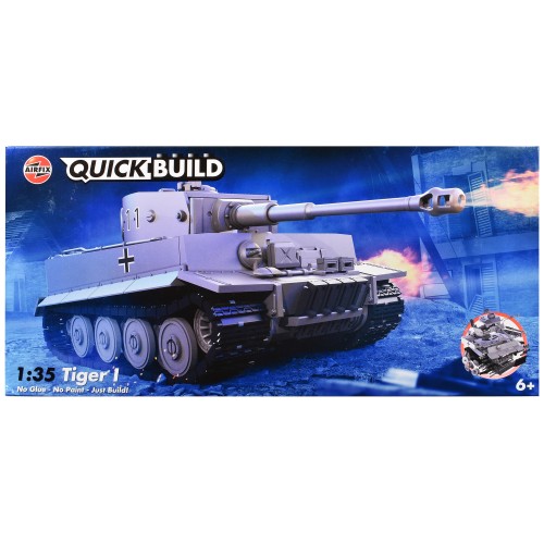 Skill 1 Model Kit Tiger I Tank 'German Army' Snap Together Painted Plastic Model Tank Kit 1/35 Scale by Airfix Quickbuild