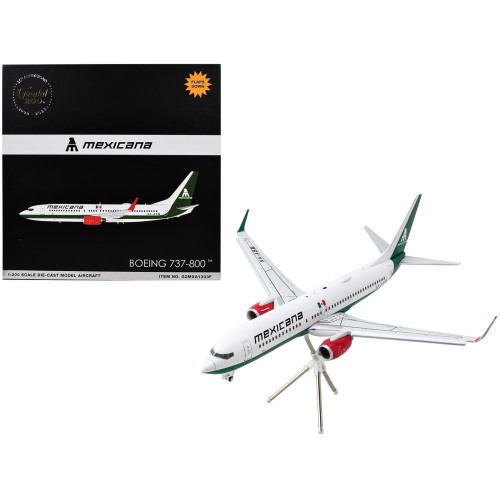 Boeing 737-800 Commercial Aircraft with Flaps Down 'Mexicana' (XA-ASM) White with Green Stripes 'Gemini 200' Series 1/200 Diecast Model Airplane by GeminiJets