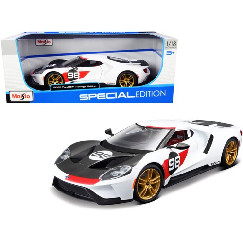2021 Ford GT #98 White 'Heritage Edition' 1/18 Diecast Model Car by Maisto
