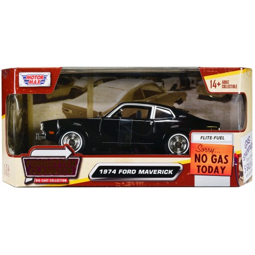 1974 Ford Maverick Black 'Forgotten Classics' Series 1/24 Diecast Model Car by Motormax