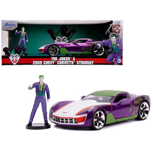 2009 Chevrolet Corvette Stingray with Joker Diecast Figurine 'DC Comics' Series 1/24 Diecast Model Car by Jada