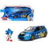 2012 Subaru Impreza WRX STI Blue Metallic with Graphics and Sonic The Hedgehog Diecast Figure 'Sonic The Hedgehog' 'Hollywood Rides' Series 1/24 Diecast Model Car by Jada