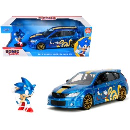 2012 Subaru Impreza WRX STI Blue Metallic with Graphics and Sonic The Hedgehog Diecast Figure 'Sonic The Hedgehog' 'Hollywood Rides' Series 1/24 Diecast Model Car by Jada