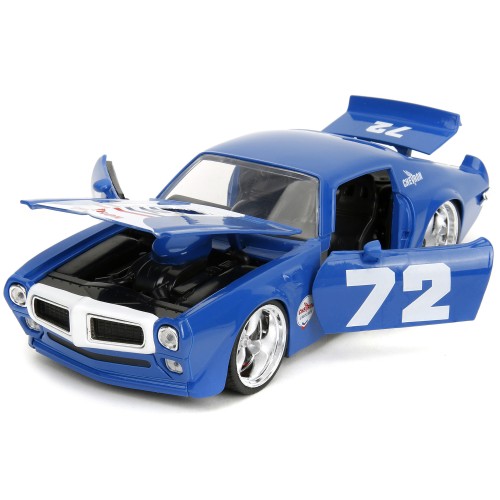 1972 Pontiac Firebird #72 Blue with White Stripe 'Chevron' 'Bigtime Muscle' Series 1/24 Diecast Model Car by Jada
