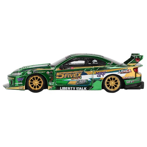 Nissan Silvia (S15) LB-Super Silhouette RHD (Right Hand Drive) 'Fausto Racing 2024' Green Metallic Limited Edition 1/64 Diecast Model Car by Mini GT