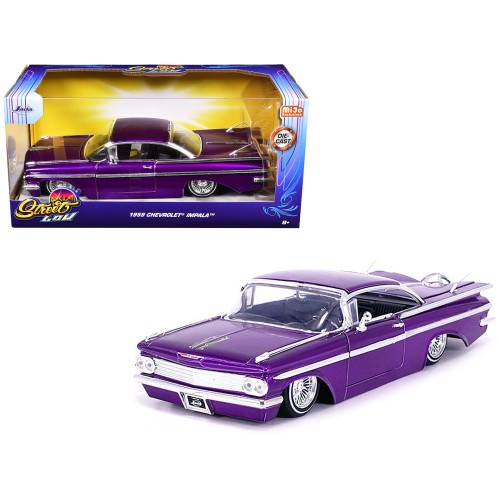 1959 Chevrolet Impala Lowrider Candy Purple with Wire Wheels 'Street Low' Series 1/24 Diecast Model Car by Jada