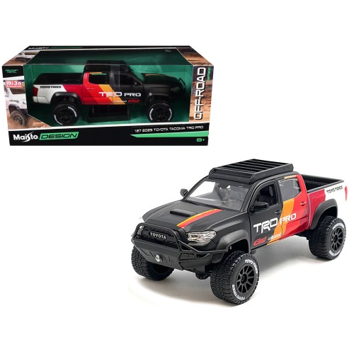 2023 Toyota Tacoma TRD PRO Off Road Pickup Truck Matt Black with Graphics and Roofrack 'Maisto Design' Series 1/27 Diecast Model Car by Maisto