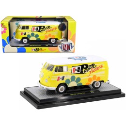 1960 Volkswagen Delivery Van Yellow with Bright White Top and Flower Graphics 'Hurst Power Flowers' Limited Edition to 6550 pieces Worldwide 1/24 Diecast Model Car by M2 Machines